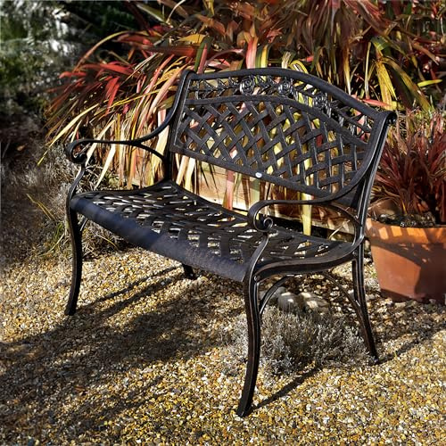 Lazy Susan Rose Gartenbank in Antik Bronze, Terrakotta Sitzkissen | Sandguss-Aluminium | Wetterfest | Rostfrei | Wartungsarm | 3 Jahre Garantie