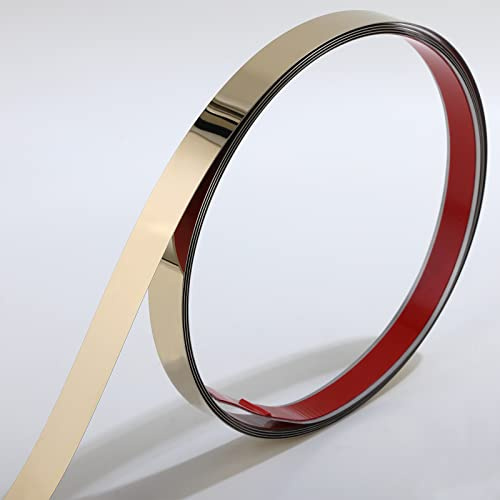 Moulures et garnitures murales | Finition effet miroir métallisé doré, design Peel and Stick, 5 m x 1 cm [Acier inoxydable]