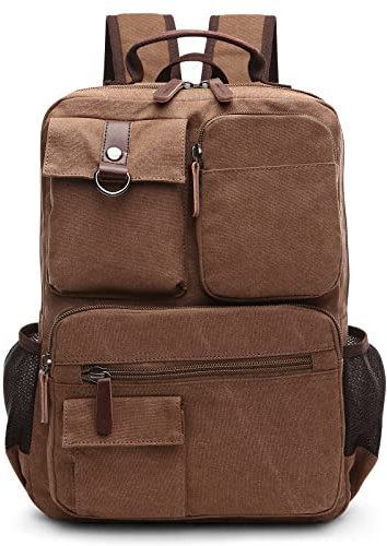 DORRISO Hombres Mochila para Portátil Juveniles Mochila Escolar Adapta a 15.6 Pulgadas Portátiles Mochila de Negocios Trabajar Viaje Causal Montañismo Cámping Lona Mochila Marrón