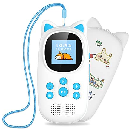 32GB MP3 Player Bluetooth 5.0, Oilsky MP3-Player Kinder mit Kopfhörer, 750mAh Tragbarem Sport Mp3 Musikplayer mit Lautsprecher, UKW-Radio, Schrittzähler, Diktiergerät, Unterstützung 128GB