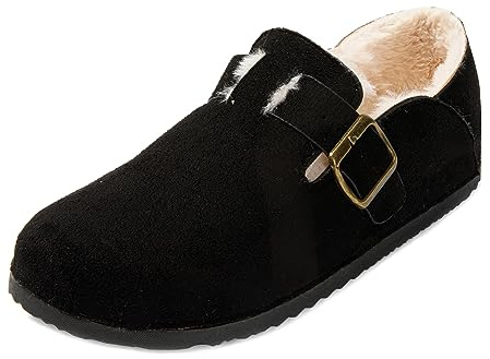 JOMIX Charentaises Femme Élégantes et Confortables - Chaussons Pantoufles Chaussures de Maison Fermées et Chaudes (Noir, 39)