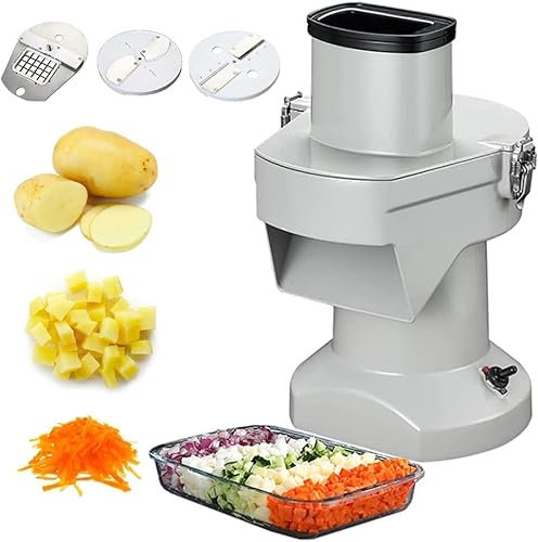 HLGKBY 180kg/h Vegetable Dicer Slicer Grater 3 in 1 Electric Vegetable Chopper Fruit Cutting Shredder with 6/8/10/13/15/22mm Blades, 2-4mm Thickness Adjustable Slicing, 2/3mm Grater 8mm