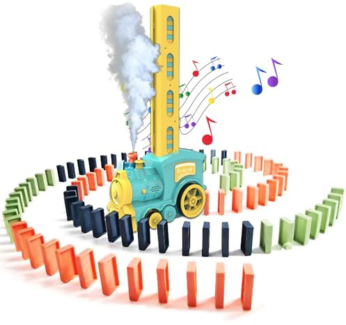 BARVERE Dampfzug Spielzeug, Domino Zug Spielzeug mit Lichtern und Klang, 80 Pcs Dominosteine, Domino Train für Mädchen und Jungen ab 2 Jahren, Automatische Platzierung von Domino Express -Grün