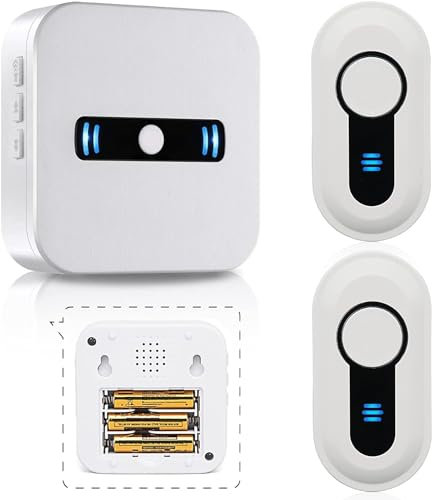 SANJIE Wireless Doorbell Battery Operated Cordless Portable Door Bells Chime Waterproof Push Button 500+ Ft for Classroom Home Office Apartment Store,2 Button and 1 Receivers