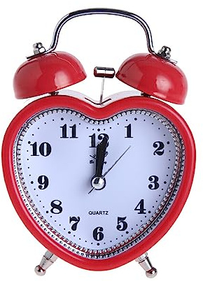 dijiusidy 3 inch Heart Shape Bell Alarm Clock Nightlight Table Digital Clocks Desktop Retro Household Kids Girls Gift Supply, Red