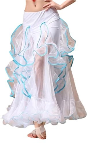Disimlarl Bühnenkleidung, Bauchtanz-Rock, lang, Chiffon, Bauchtanz-Performance-Rock, weiß, Einheitsgröße