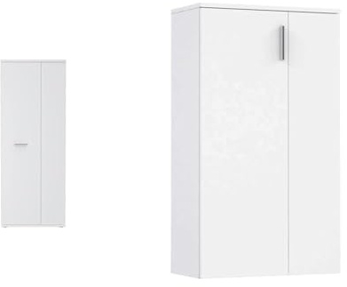 Forte Net106 Mehrzweckschrank mit 2 Türen, Holzwerkstoff, Weiß, 68.90 x 34.79 x 179.1 cm & Boots Schuhschrank mit 2 Türen, Holzwerkstoff, Weiß, 68.90 x 34.79 x 120,41 cm