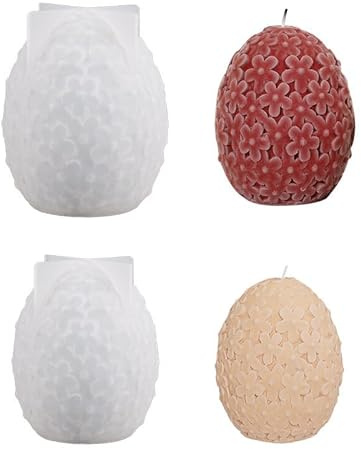 Ei Silikonform,Asudaro 2PCS 3D-Silikonform in Eiform Ei Blume Ornament Handwerk Kunst Silikon Kerze Formen Ostern Blume Eier Kerzenformen für Fondant Schokolade Aromatherapie Kerze Seife Weiß