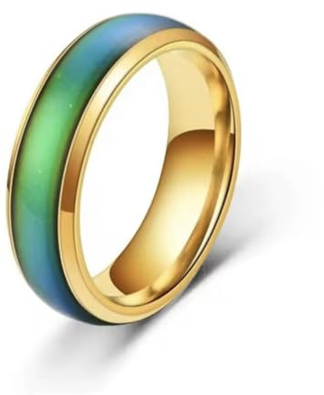 Mood Ring - Colour Changing - Fun Temperature Responsive - Great Gift - All Ages - Different Band Colours - Black - Rose - Gold - Silver- Water resistant (Gold, 8 US)