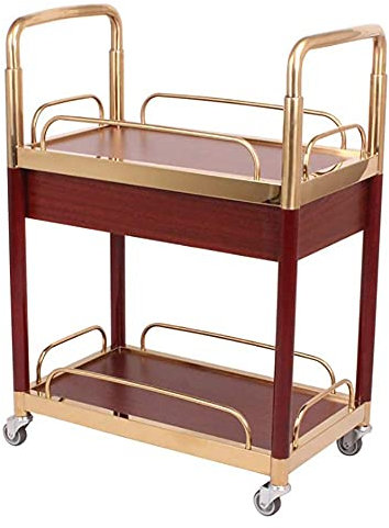 CCYENG Lagerregal Barm Rustikaler Servierwagen mit Schubladen und Überrollbügel, Holz, 2 Etagen, Metall, Küchen-Barwagen, Insel mit Rädern, mobiler Buffetwagen, Gold