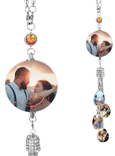 LSDINDF Personalisiertes Auto-Rückspiegel Kristall-Anhänger, Personalisiertes Foto Auto hängende benutzerdefinierte, Personalisiertes Foto-Bling-Auto-Zubehör, Auto Ornament Anhänger Rückspiegel.