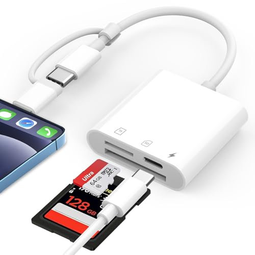 SD Card Reader for iPhone Pad, USB C & Lightning Memory Card Reader with Micro SD & SD Dual Card Slot, Camera Card Viewer Memory Card Adapter for iPhone iPad Android/Camera