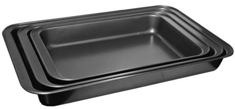 DIOXSTAR Deep Rectangle Baking Tray, Nonstick Oven Bake Tray, Dishwasher Safe, Easy to Clean, Baking and Toasting Cookie Veggies Brownie Biscuit, Durable, Black, 3 Pcs