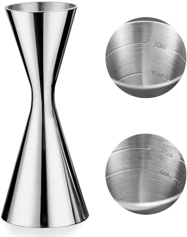 LILIWER Japanese Jigger for Bartending,Cocktail Shaker 2 OZ 1 OZ with Measurements Inside,Premium 304 Food Grade Stainless Steel (Silver, 2/1 oz)
