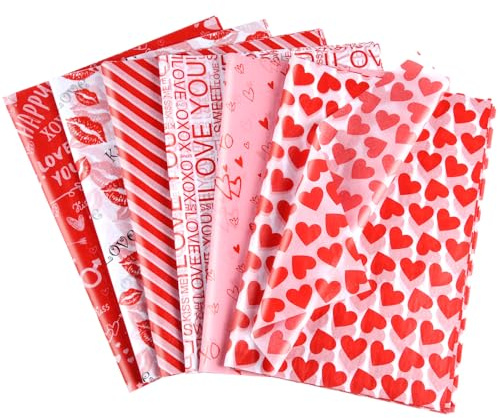 NEBURORA 72 Sheets Valentine Tissue Paper Bulk 14 x 20 inches Valentine's Day Love Heart Wrapping Paper for DIY Craft Gift Bags Valentines Wedding Birthday Party Decor