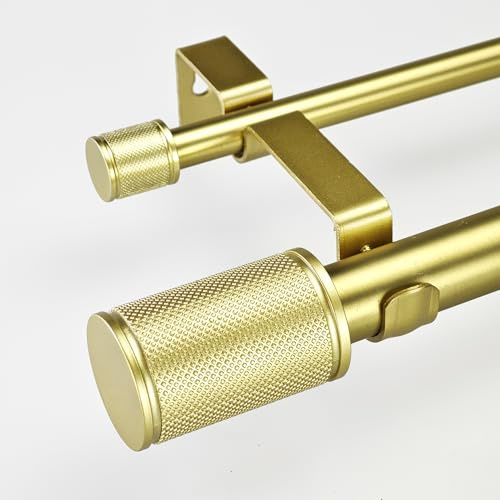 ILAISIHOME 1-1/8 Inch Diameter Gold Curtain Rods with Knurl-look Finial, 72-144'' Telescoping Double Curtain Rods for window width 68-140 inch, 1 pack