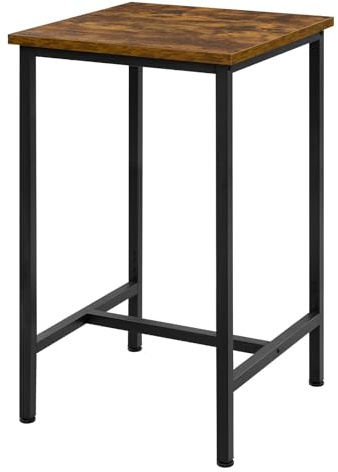 WOLTU Mesa de Bar Cuadrada, Mesa Alta en Estructura Metálica, Barra Cocina de Estilo Nórdico con Pies Ajustables, Marrón Rústico + Negro