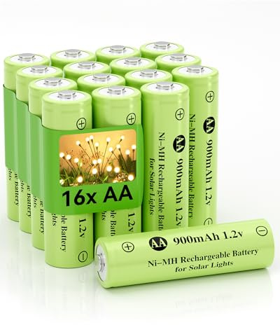 Howardly Ni-MH AA 1,2 V 900 mAh wiederaufladbare Batterien, Double A 900 mAh 1,2 V wiederaufladbarer Akku vorgeladen, hohe Kapazität für Solarleuchten im Freien, Rasenlampen, Stufenlicht (AA-900 mAh,