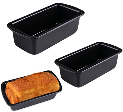 Velicber 2 Pezzi Teglia Pane Antiaderente in Acciaio al Carbonio Cassetta Rettangolare Stampi Piccola Stampo Plumcake per Cuocere Plumcake, Torte e Toast di Vario Genere, Nero