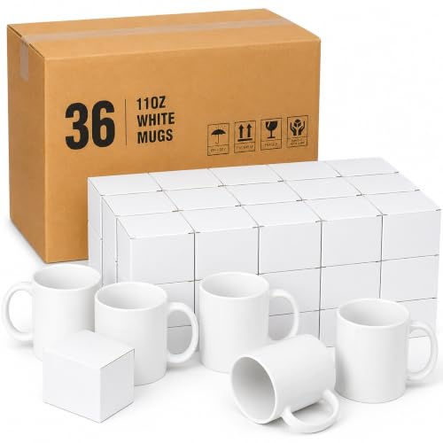 GAFFCO 36 Pack 11oz Sublimation Mugs with Individual Gift Boxes, Blank White Ceramic Coffee Mugs for Heat Press Printing, Sublimation Blanks for Personalised Gifts & Small Business