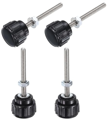 sourcing map 4 juegos de tornillos moleteados con tuercas y arandelas, rosca macho métrica M3 x 30 mm, cabeza de plástico de 14 mm, perillas de acero inoxidable 304, manijas de tornillo de mariposa,
