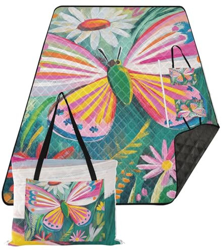 Ölgemälde, bunte Blumen, Schmetterlinge, wasserdicht, Picknickdecke für den Außenbereich, weiche Stranddecke, tragbare Decke für Damen, 30er-Jahre, Frühlingsgeschenk, Colchoneta Para, Picknick