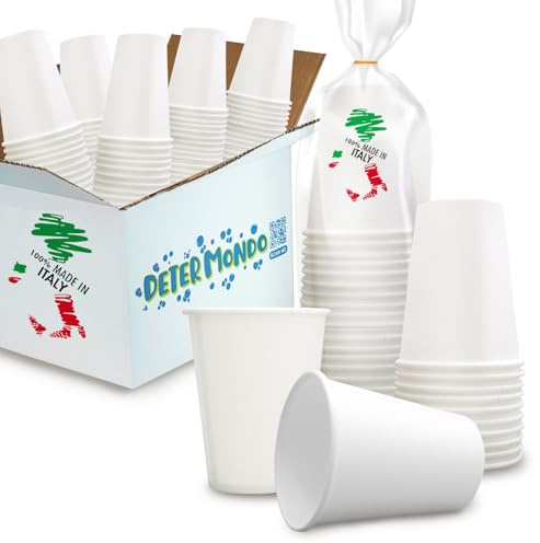 DETERMONDO 1000 Bicchieri Carta Bianchi Monouso Grandi 200 ml Usa e Getta, Biodegradabili, Termici Ideali Per Acqua, Caffè, Cappuccino, Tisane e Bevande Calde Compostabili e Riciclabili