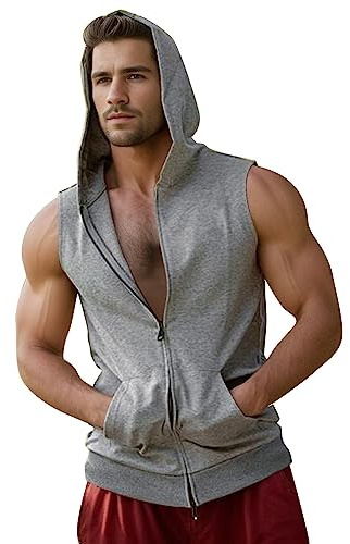 Vhersily Felpa Zip Smanicata con Cappuccio Uomo Felpe Senza Maniche Canotta Canottiera Bodybuilding Palestra Sportiva Maglietta con Top da Fitness T Shirt Magliette Slim