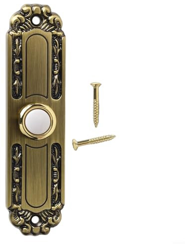 Timbre de puerta con cable de metal con botón pulsador de 5 pulgadas, bronce antiguo sólido resistente, con agujeros de tornillo de montaje para puerta delantera