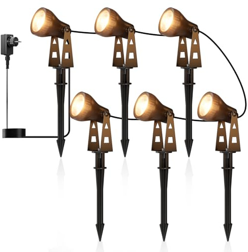 ZOTOYI Gartenbeleuchtung mit Strom IP68-20M 6-IN-1 Gartenleuchten mit Strom 3100K Warmweiß Gartenstrahler mit Erdspieß für Privatgärten & Wohnanlagen, Gartenwege & Einfahrten, ​Hotels & Restaurants