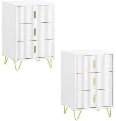 SoBuy set di 2 comodini con 3 cassetti salvaspazio 40x40x63cm camera | Tavolino da letto ergonomico altezza 63cm per piccoli ambienti, mobile bianco moderno, FBT115-L-Wx2