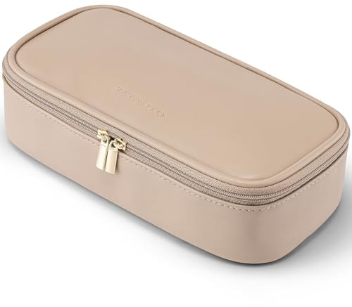 Vlando Trousse de maquillage de voyage petite, sac à maquillage pour femmes, organisateur de sac à cosmétiques portable, trousse de maquillage multifonctionnelle pour femmes en cuir imperméable, Café