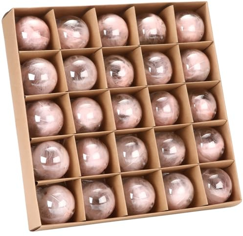 Sea Team Lot de 25 boules de Noël en plastique transparent avec plumes rembourrées, décorations suspendues décoratives incassables pour arbre de Noël, guirlande, 60 mm / 2,36 pouces, rose