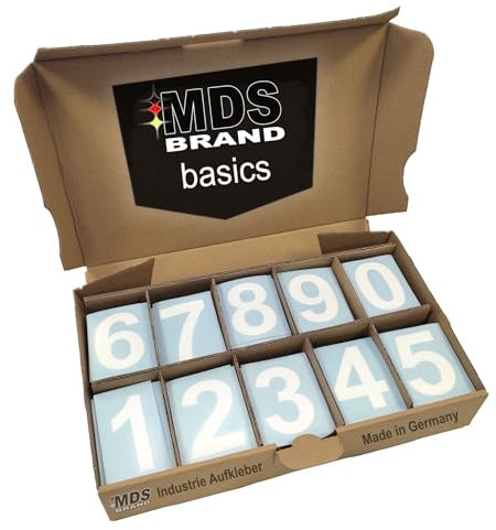 Basics Big Box, 10cm Zahlen Aufkleber, Glänzend, 100 & 200 Stück, Zahlen zum aufkleben, Wetterfest klebezahlen, Optimal für Außen & Innen (Weiss, 100)
