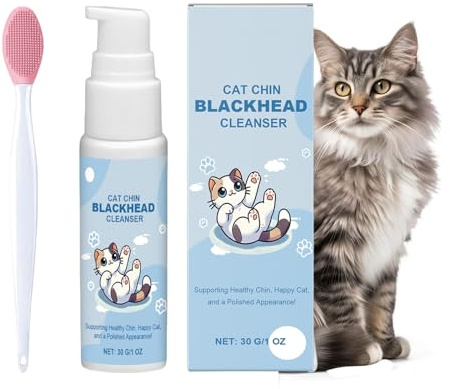 Comioke Kinnreiniger für Katzen, Katzenakne Kinn Pflegeset, Katzenakne Creme mit Reinigungsbürste, Reinigungslotion für Katzen, Entfernt Sanft Katzenkinn Mitesser - 30g