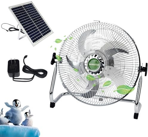 Solar Powered Fan Battery Operated, 2-in-1 Solar Panel & AC Adapter Charge, 12 Speeds Portable Floor Fan Rechargeable, Cordless High Velocity Fans For Camping, Garage, Home, Outdoor(C,46cm/18in)
