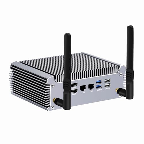 Mini PC Fanless, Ryzen 5 4500U Win 11, Dual LAN Mini Desktop Computer NVMe DDR4 WiFi6, 2 x HDMI, 5 x USB, Gaming Office Home