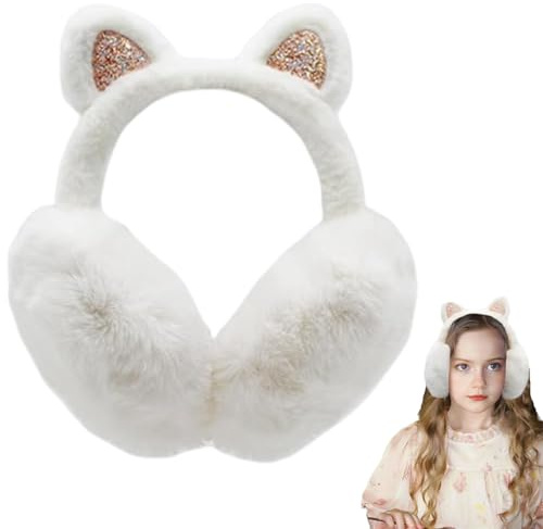 UQMIQURA Cache-oreilles pour enfants - Cache-oreilles d'hiver pour fille - Doux et réglable - Protection contre le froid - Oreilles de chat mignonnes - En peluche - Pour les activités de plein air