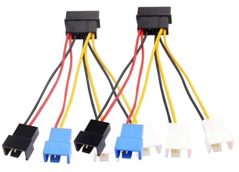 ELFJMZP Large 4-pin to small 4/3-pin fan speed control cable, 1-to-4 splitter, 3-speed settings (12V/7V/5V), computer case fan power splitter (22AWG, 12cm) 2Pcs