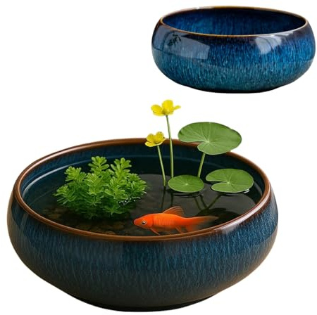 Genérico Maceta de Loto, Cuenco de cerámica para Flores de Loto, Maceta de narcisos de Gran Calibre, Lirio de Agua de Loto, suculentas, Lavabo de cerámica Simple (A)