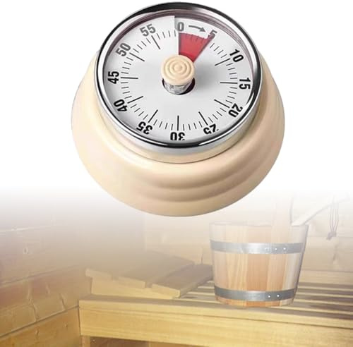 VOVCIG Stainless Steel Sauna Timer, Mechanical Clock Timer Sauna Accessory for Sauna Rooms and Spas, Up to 55 Minutes, Mechanical Self Drive No Batteries Required (Beige)