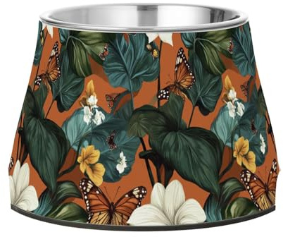 Safari Hosta Terracotta Dogs Food Bowl Non Skid Stainless Steel Cats Food Bowl for Slow Feed Dogs Whisker Relief