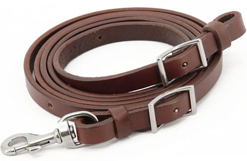 Doqn Leather Roper Rein, Heavy Oil Weighted Rein, Stainless Steel Hardware (5/8 x 8')
