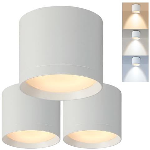 HCFEI Aufbauspot weiß - IP44 & flimmerfrei - Ø85x70mm - Aufputz Spots Decke inkl. 5W GX53 LED 230V 3000K/4000K/6500K - Deckenspots, Aufbaustrahler, Aufputz Deckenstrahler (Weiß, 3er Set)