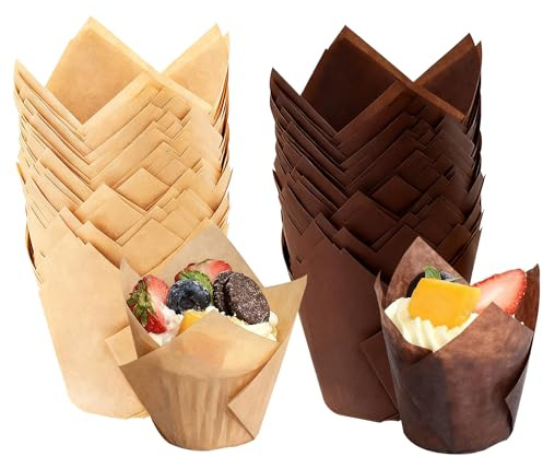 100Pcs Muffin Cases for Baking, Cupcake Cases | Tulip Muffin Cases for Home Wedding Events Kids Parties Birthday Family Party Christmas