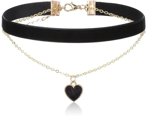 Neyauo Herz Schwarze Choker Kette Damen, Samt Kropfband Halskette, Verstellbare Samt Halsband, Gothic Schmuck, für Karneval, Partys, Cosplay, Weihnachten, Valentinstags Geschenke
