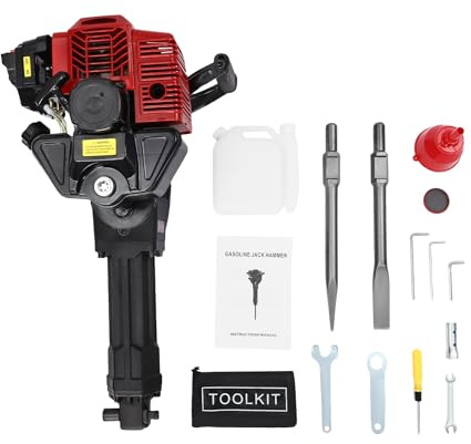 52CC Demolition Jack Hammer, 1900W 2-Stroke Gas Demolition Jack Hammer Adjustable Concrete Breaker Heavy Duty Punch Drill w/2 Pickaxes & 1.3L Fuel Tank for Mines Railways Trenching
