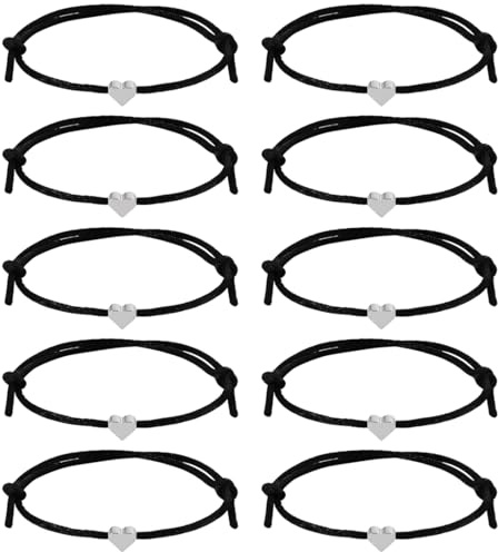 YOFDAL Set de 10 pulseras de la amistad en forma de corazón, pulseras de la amistad, pulseras con cuerda en forma de corazón, pulsera delicada en forma de corazón, medida ajustable