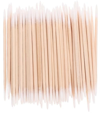 WRITWAA Doppelseitige Spitze Wattestäbchen aus Baumwolle mit Holzgriff Präzise Make Up und Tattoo Applikatoren Vielseitig für Beauty und Reinigung Ca 100 Stück