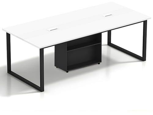 Tazyee Mesa de Conferencias Grande con Módulo de Almacenamiento — Mesa de Reuniones Moderna 8–12 Personas, Estructura Metálica Negra, Ideal para Oficinas, Salas de Reuniones y Seminarios